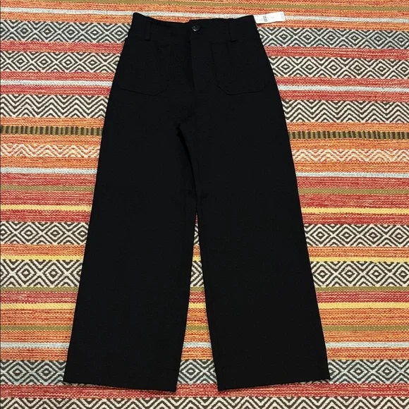 Maeve Anthropologie Colette Black Magic Fabric Cropped Wide Leg Pants NWT 25 - Picture 1 of 4